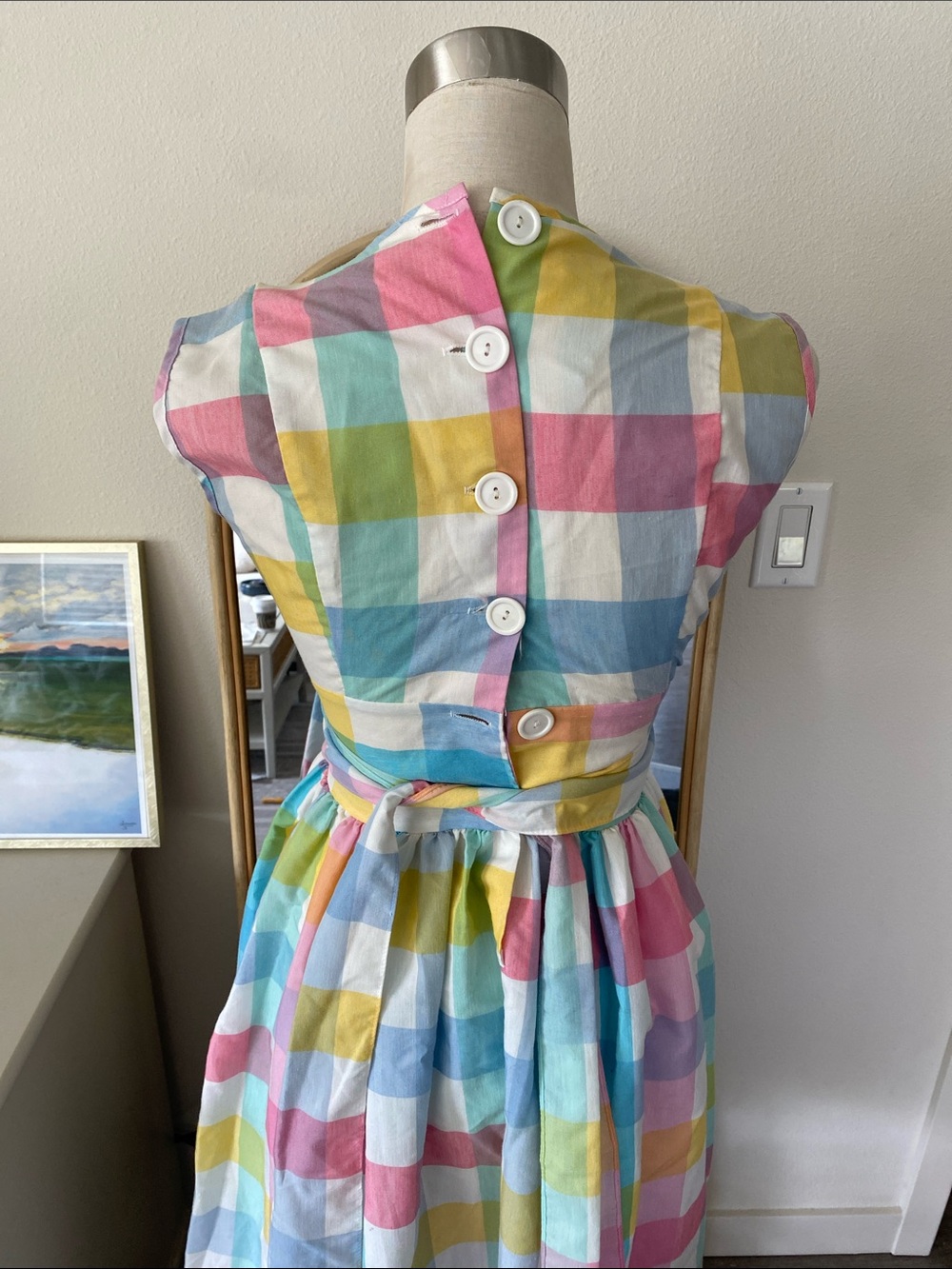 Vintage 1960s Rainbow Plaid Fit and Flare Dress - Picture 9 of 15